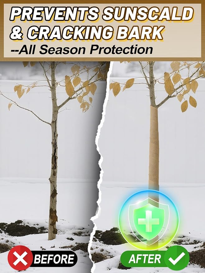 ANPHSIN Natural Jute Burlap Tree Wraps for Winter Protection - 4.7in × 16.4ft Burlap Rolls, Tree Trunk Guard Wrap, Plants Antifreeze Bandage to Protect Bark & Keep Plants Warm, 2 Rolls