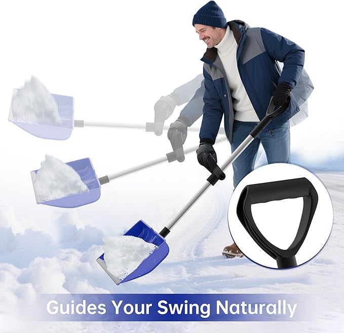 Snow Shovel for Driveway: 48" Ergonomic Dual D-Handles for Less Back Strain - Aluminum Wear Strip Cleaning Shovel - Lightweight & Portable Snow Removal Tool for Car Camping Outdoor (Blue)
