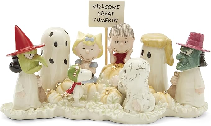 Lenox Figurine, Welcome Great Pumpkin Figurine, Peanuts, Snoopy, White Porcelain, Gold Accents, Halloween Decor Indoor, Halloween Table Decorations, Witch Ghost Spooky Home Decor (1 Piece, 5.5-Inch)