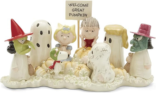 Lenox Figurine, Welcome Great Pumpkin Figurine, Peanuts, Snoopy, White Porcelain, Gold Accents, Halloween Decor Indoor, Halloween Table Decorations, Witch Ghost Spooky Home Decor (1 Piece, 5.5-Inch)