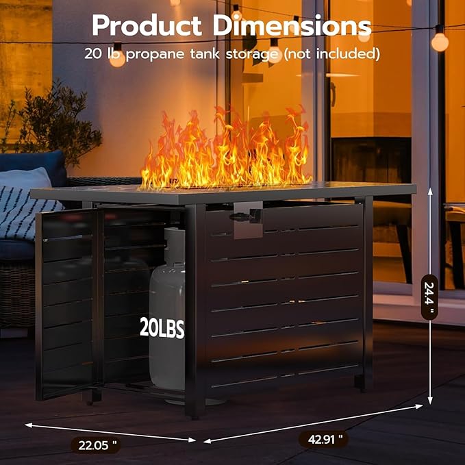 ZAFRO 43 Inch Propane Fire Pit Table for Outside,50,000 BTU Gas Fire Pit Table with Removable Lid,Rain Cover, Rectangle Gas Firepit Table for Garden/Patio