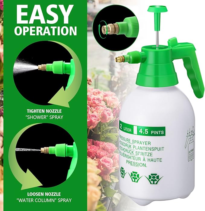 Tioncy 2 Pack 1.35 Gallon Pump Pressure Sprayer & 0.53 Gallon Handheld Garden Pump Sprayer with Adjustable Brass Nozzle Water Mist Spray Bottle for Lawn Garden Plants Weed Sprayer Cleaning Solutions