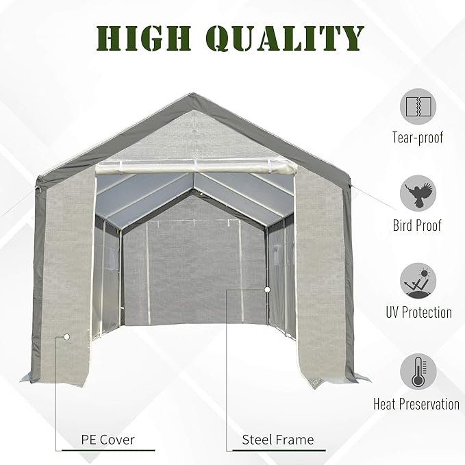 Outsunny 20' x 10' x 9' Walk-in Greenhouse, Outdoor Garden Warm Hot House with 6 Roll-up Windows, 2 Zippered Doors and Weather Cover, White