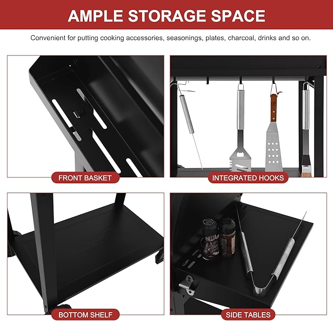 Royal Gourmet CC1830T 30-Inch Barrel Charcoal Grill with Warming Rack & Front Storage Basket, Outdoor BBQ Grill with 627 sq. in. Grilling Area for Backyard Barbecue Cooking Party, Black