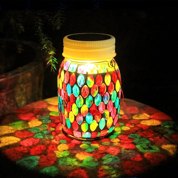 Mosaic Lanterns Outdoor Garden Decor Waterproof Lights,Solar Mosaic Christmas Gifts for Women Mom Grandma Halloween and Garden,Patio,Pathway & Yard Décor (Red)