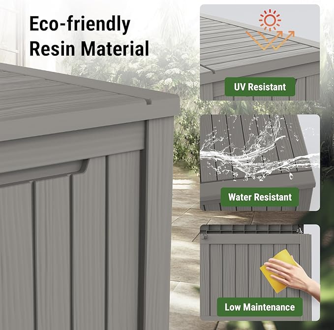 Mars Villa Deck Box, Waterproof and Weatherproof Large Resin Storage Bin with Lockable Lid, Ideal for, Outdoor, Patio Furniture Cushions, Pool Supplies, Garden Tools (119 Gallon, Grey)