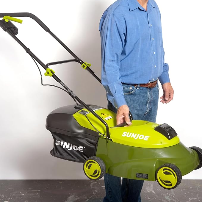 Sun Joe Cordless Lawn Mower, 28V Brushless Motor, 14" Electric Walk Behind Grass Cutter with Safety Key, 10.6 Gal Grass Catcher, MJ401C-XR