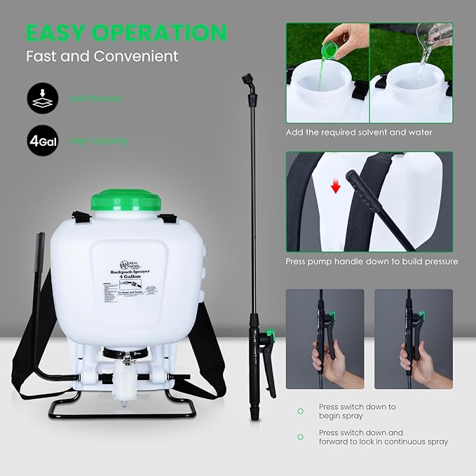 REALWORK 4-Gallon Backpack Sprayer with Padded Shoulder Strap for Pests & Weeds, Watering Garden, and Spraying Plants, in Translucent White