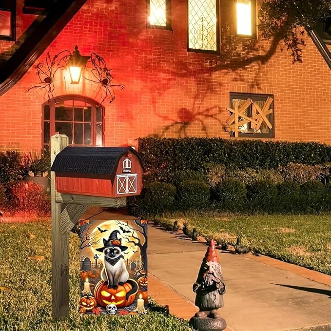 Happy Halloween Garden Flag Double Sided 12x18 Halloween Pirate Witch Cat Garden Flag Graveyard Full Moon Pumpkin Flag Holiday Outside Decorations Banner