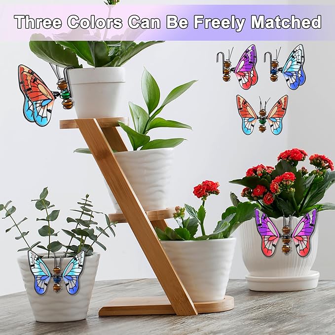 Butterfly Flower Pot Decorations,3Pcs Decorative Hangers for Outdoor Plant Pots, Plant Decoration Landscape Decor Garden Adornment