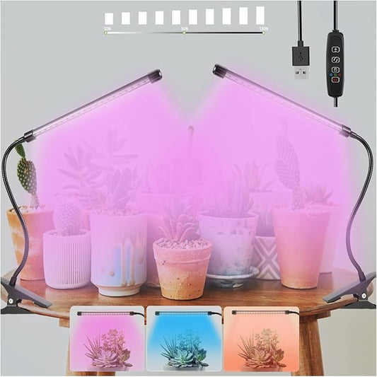 Sunny Power Clip On Grow Lights for Indoor Plants Full Spectrum, Adjustable 6000K LED Plant Lights for Indoor Growing with Auto Timer & 3 Lighting Modes for Succulents, Seed Starting
