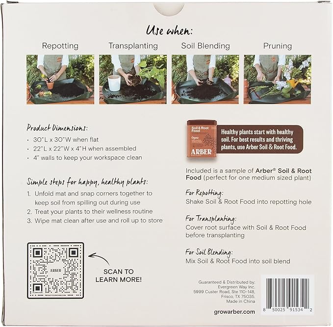 ARBER Repotting Mat – 30" x 30" Repotting Mat for Indoor Plants – Waterproof Planting Mat for Potting, Indoor Succulent, Gardening, Pruning, Soil Mixing – Plant Mat for Mess Control