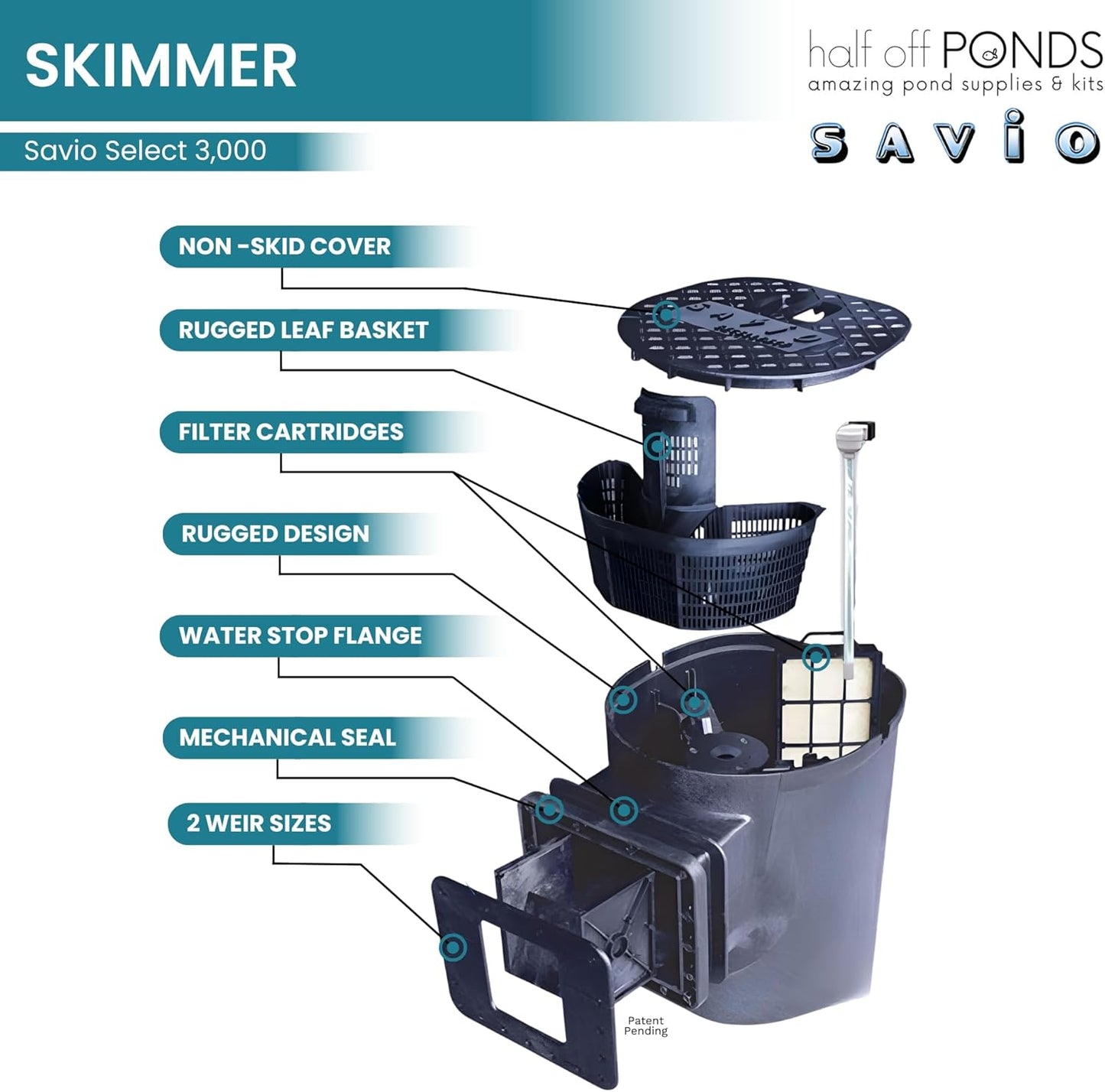 HALF OFF PONDS Savio Select 3,000 GPH Submersible Pump Pond Kit with 15' x 25' PVC Plastic Pond Liner for Water Garden & Koi Pond