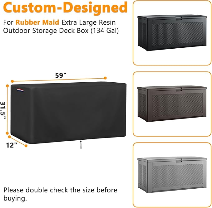 Outdoor Storage Deck Box Cover, Waterproof Outdoor Storage Container Covers 113 Gal ,Heavy Duty Patio Storage Bench Cover for Patio Furniture,59"W x 15"D x 31.5"H