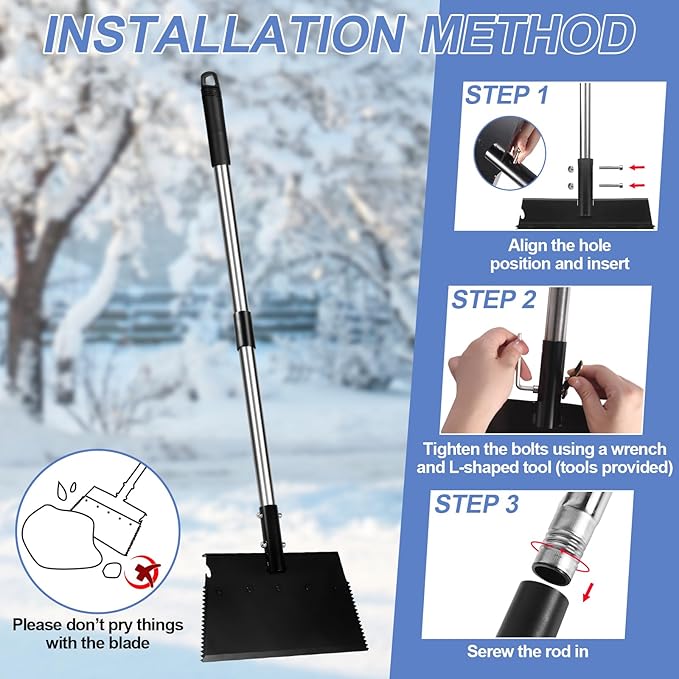 Ice Scraper, 62 Inch Flat Shovel with Adjustable Handle, Snow Shovel, Floor Scraper, Garden Cleaning Scraper, Ice Chopper, Multifunctional Weed Remover Tool for Walkway Driveway