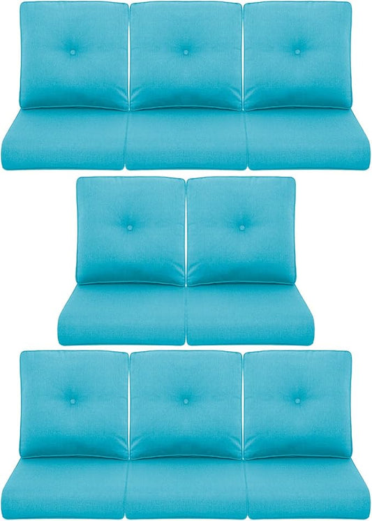8-Piece Outdoor Patio Cushion Set - Fade & Water Resistant with Removable Olefin Cover, 22x24x4 Inch Memory Foam Cushions for Wicker Sectional Sofa – Teal/Buckle