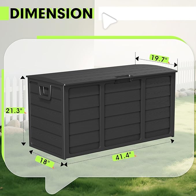 75 Gallon Outdoor Deck Box - Durable Resin Storage with Lockable Lid, for Patio Furniture Cushions, Pillows (Black)