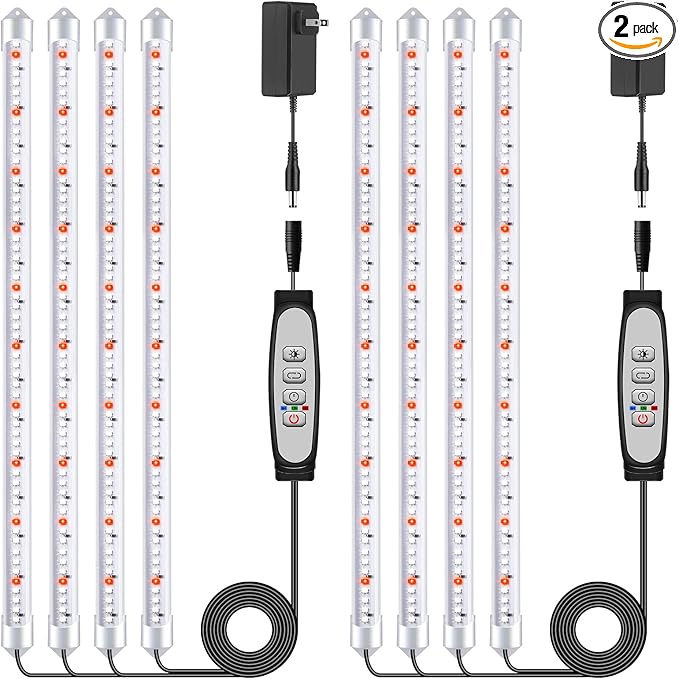 4 Bars Grow Light Strips for Indoor Plants with Auto ON/Off Timer 6/12/18H, 5 Dimmable Levels for Shelves Plant Growing(Pack 2)