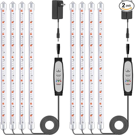 4 Bars Grow Light Strips for Indoor Plants with Auto ON/Off Timer 6/12/18H, 5 Dimmable Levels for Shelves Plant Growing(Pack 2)