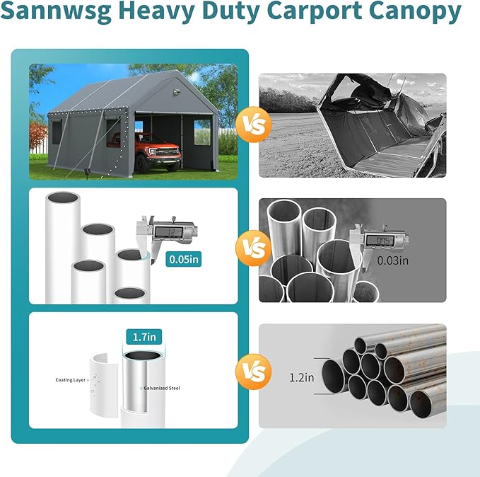13x25FT Heavy Duty Carport Canopy,Extra Large Portable Car Tent Garage with Roll-up Windows and All-Season Tarp Cover,Removable Roof&Side Walls for Car,SUV,Boats&Truck Shelter Logic Storage