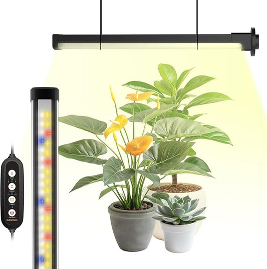 GLOWRIUM Grow Lights for Indoor Plants, 10W Full Spectrum LED Vertical Plant Grow Lights with Auto-Timer, 3 Light Modes, 6-Level Dimmable (15in)