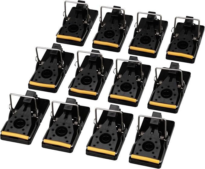 Grandpa Gus's Pest Control Small Snap Traps for Mice, Durable Plastic, Stainless Steel Powerful Spring Arm & Very Sensitive Trigger (Pack of 12)