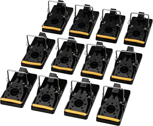 Grandpa Gus's Pest Control Small Snap Traps for Mice, Durable Plastic, Stainless Steel Powerful Spring Arm & Very Sensitive Trigger (Pack of 12)