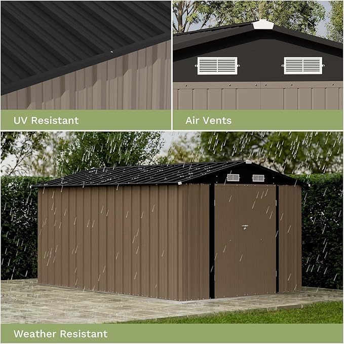 Patiolife 8 x 12 FT Metal Storage Shed for Outdoor, Steel Shed with Design of Lockable Doors, Utility and Tool Storage for Garden, Backyard, Patio, Outside Use, Brown