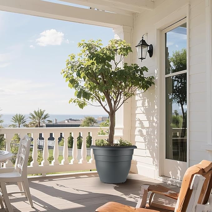 Large Plastic Pots for Plants, 16 Inch Planters for Outdoor Plants, Durable and Lightweight Flower Pots, Large Outdoor Planters(Pack of 3, Gray)