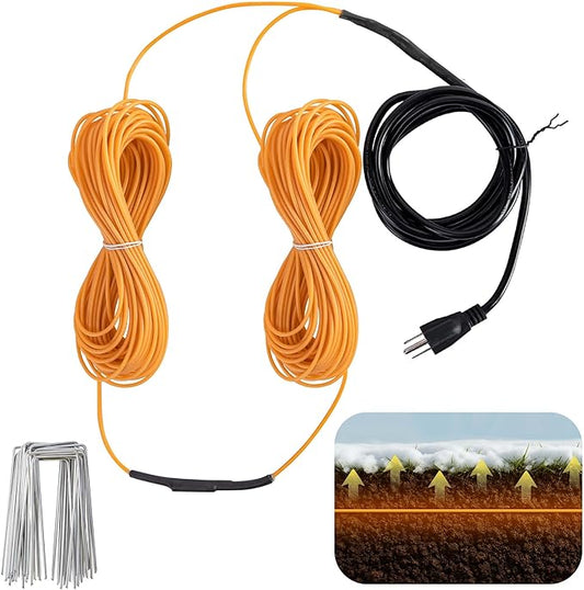 Adnee 118Ft Soil Heating Cable,Rubber Heating Warming Cable with Thermostat and Ground Stakes,Plant Soil Heater Cable for Cold Frame,Graden,Greenhouse Seed Grow