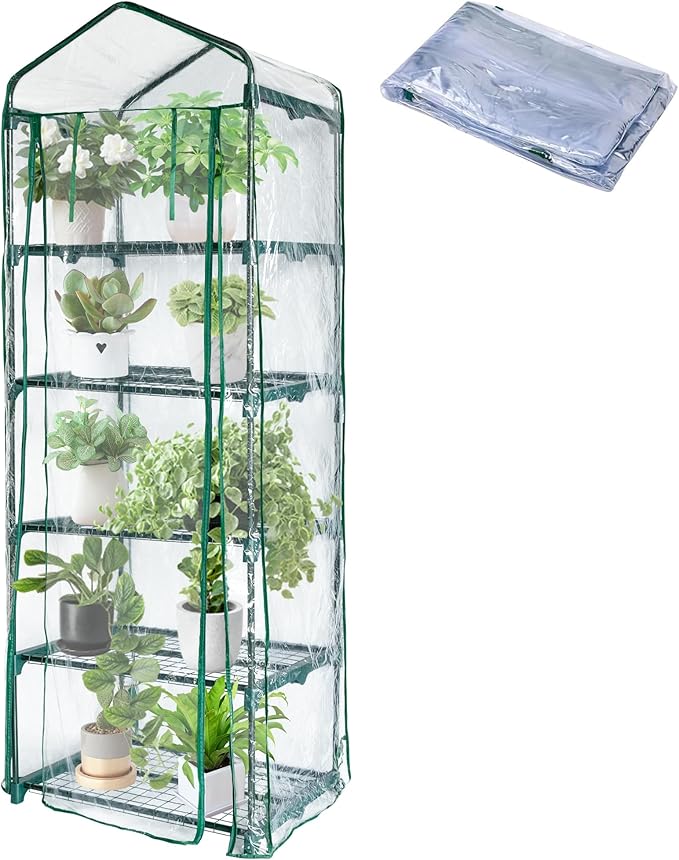 5 Tier Roll-Up Zipper Door Greenhouse Replacement Cover- 75 x 27 x 19 Inch Clear PVC Plant Greenhouse Cover for Gardening Plants Cold Frost Protection Wind Rain Proof (Frame NOT Include)
