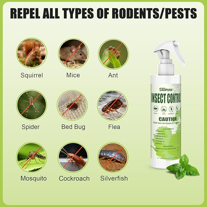 Pest & Insect Control Spray, Spider Repellent Indoor, Repel Spiders, Ants, Silverfish, Mosquitoes, Moths, and More, Plant Formula Safe for Indoor/Outdoor Use