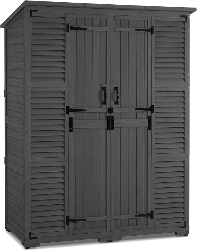 Macrout Large Outdoor Storage Cabinet with 6 Shelves (4.8 x 2.2 x 6.5 ft), Outside Storage Shed with Lock, Wooden Garden Shed for Yard Patio Lawn, 1738 (Gray)