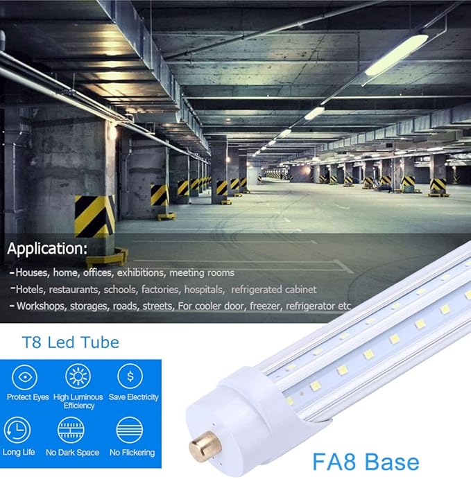 T8 LED Tube Light 8FT 65W,FA8 Single Pin LED Lights,6000K,Super Bright,8 Foot LED Bulbs to Replace Fluorescent Light Bulbs-25Pack