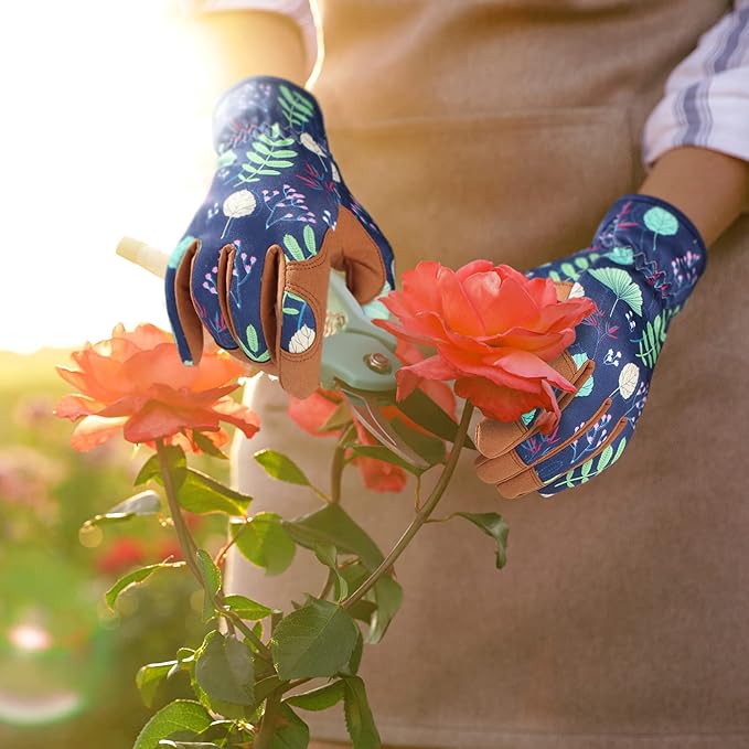 Bamllum Leather Gardening Gloves for Women - Working Gloves for Weeding, Digging, Planting, Raking and Pruning