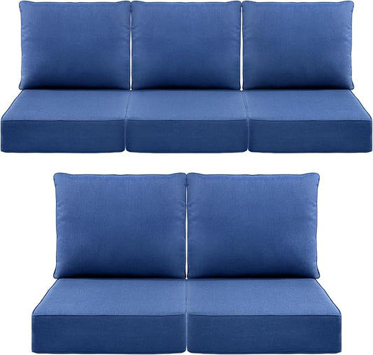 Luxury 6" Outdoor Cushions for Patio Furniture, 24x24x6 Thick Seat Cushion Set of 5, Fade Resistant Couch Chair Replacement Cushions High Density Deep Wicker Chair Cushion w/Removable Cover, Blue