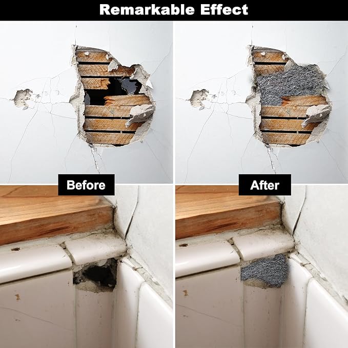 Steel Wool Mice Control 4'' * 42' Total Rodent Control Fill Fabric, Steel Wool Pads Mouse Blocker, Hole Filler Keep Mice Away from Holes Wall Cracks Gaps(4 Rolls)