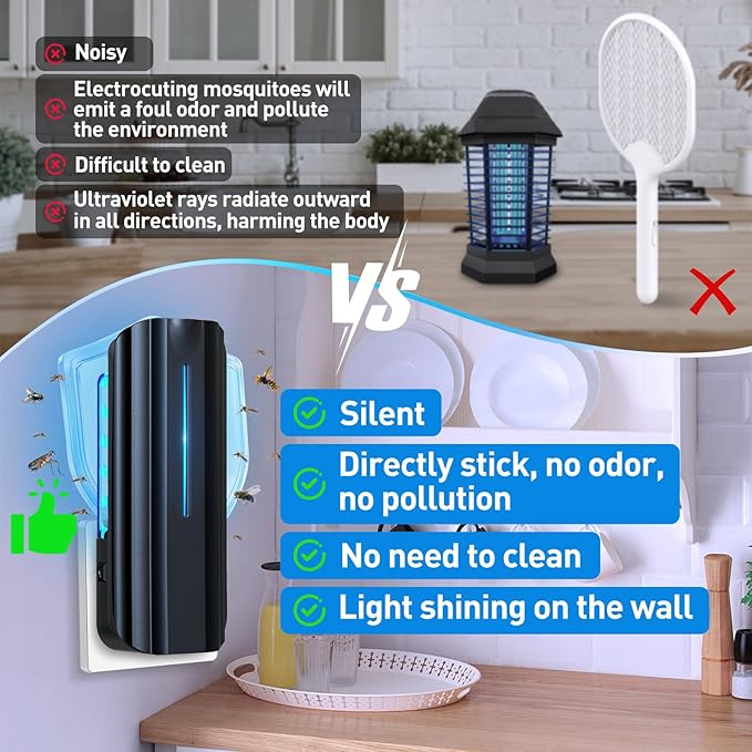 Fly Trap Indoor, Plug in Fruit Fly Traps for Indoors with 9w Night UV Light, Flying Insect Trap for Mosquito, Gnats, Moths, 10 Sticky Refills Catcher Bug Zapper Killer for House/Office