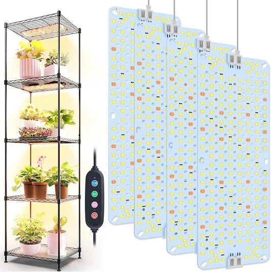 4Pack Panel Grow Lights for Indoor Plants, Seed Starting, Vegetables, Pot Plants, Bonsai with Timer, Ultra-Thin Under Cabinet & Shelf Full Spectrum LED Plant Growing Lamps, Multi-Panels Free Connect
