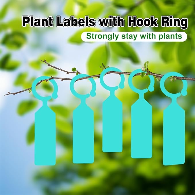 Plant Labels Yuanling 100Pcs Plastic Waterproof Plant Tree Tags Nursery Garden Markers for Indoor Outdoor Gardening Plants Vegetables Flowers Potted (Teal Color with 1 Marker Pen)