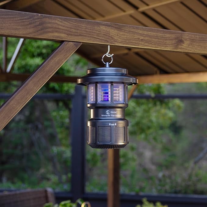 OMT-L20 Indoor & Outdoor Electric Insect Trap, Catcher & Killer Lamp for Mosquitoes, Biting Flies, Wasps, Moths, Sink Bugs, No-See-Ums and More with Light Attraction and Fan Suction, Gray