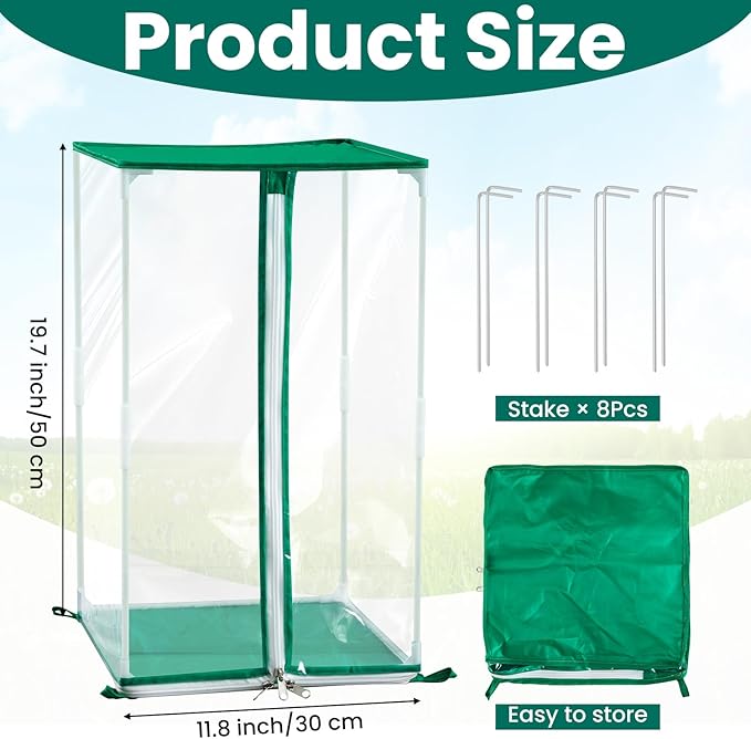 Nuanchu 2 Pcs Mini Greenhouse PVC Portable Greenhouse 11.8 x 11.8 x 19.7 Inch with Ground Nails Mini Indoor Outdoor Warm House for Gardening Plants Flowers