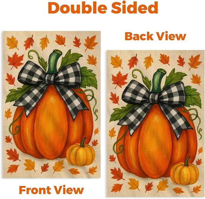 Fall Pumpkin Garden Flag 12x18 Double Sided Burlap – Front Yard Flag for Outside, Weatherproof Autumn Outdoor Decor, Farmhouse Garden Flag Welcome, Vibrant Colors, Fade Resistant