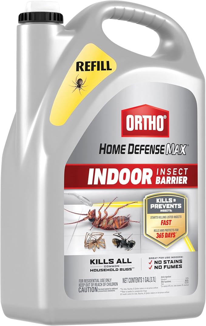 Ortho Home Defense Max Indoor Insect Barrier Refill, Kills Ants, Roaches, Spiders, Fleas and Ticks, 1 gal. with Comfort Wand and Refill