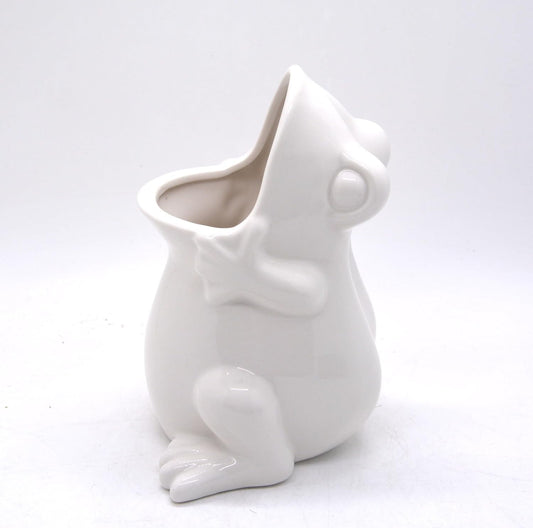 Ceramic Frog Shaped Plant Pot for Bonsai Flower Succulent Planter Candy Dish Pencil Holder Decor Multipurpose Frog Gift (7" White)