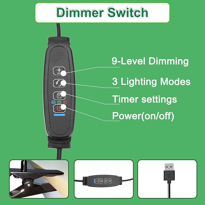 Sunny Power Grow Lights for Indoor Plants Full Spectrum, 6000K LED Plant Lights for Indoor Growing, Clip on Grow Lights for Seed Starting, Adjustable Auto Timer 3 Lighting Modes for Succulents, 2 Head