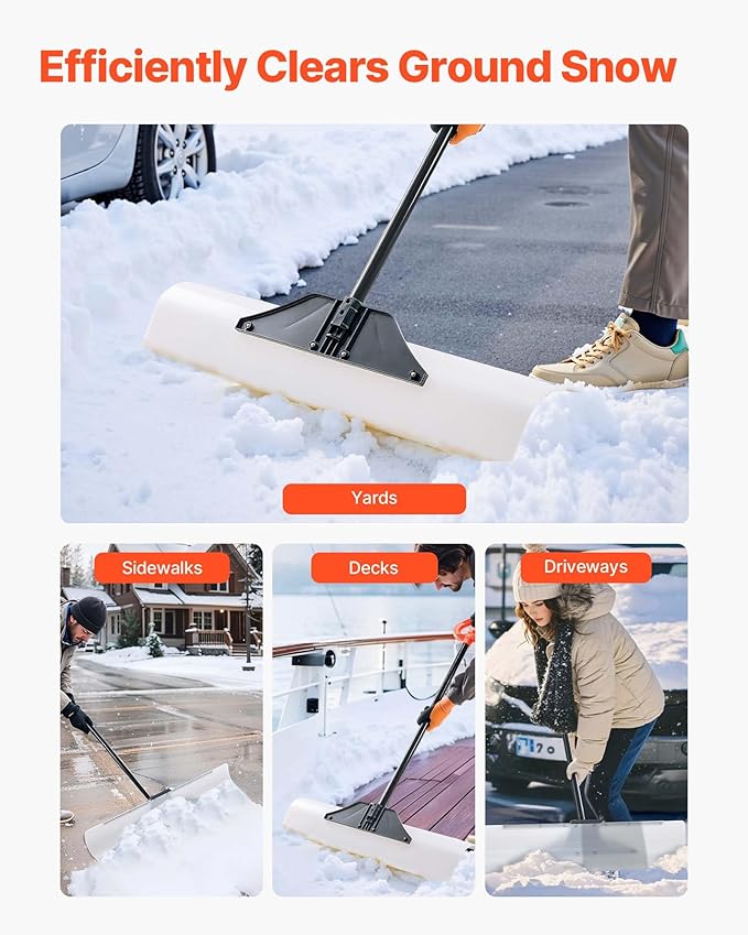 VEVOR Snow Pusher, 36 inch Wide Push Snow Shovel Plow for Driveway, Sidewalks and Doorways with Segmented Handle, Ergonomic Grip and HDPE Plastic Blade