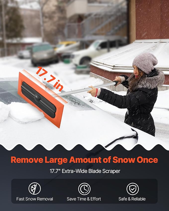 VEVOR Snow Roof Rake, 4ft Long Reach Car Roof Snow Scraper, 17.7 in Foam Blade for No Scratches, Non-Slip Handle, Lightweight Snows Removal Tool for Vehicle Garage Rooftop Leaves Debris Clearing