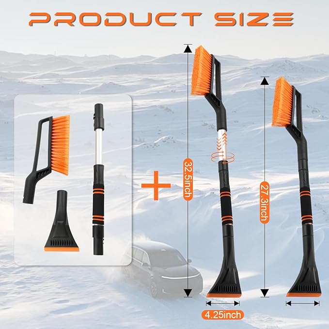 Ice Scraper and Snow Brush for Car Windshield, Snow Scraper for Car, Snow Winter Car Necessities, Multi Functional Car Snow Removal Tools, Car Accessories Gift for Women and Man(Telescoping)