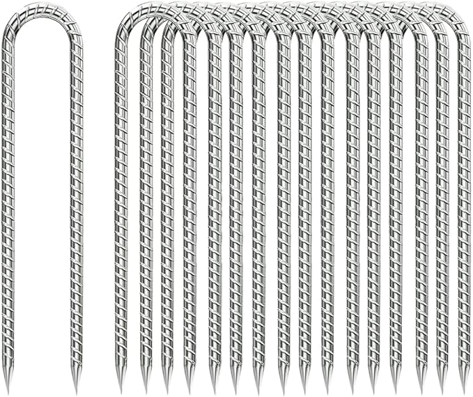 Rebar-Stakes-12-Inch, Ground Stakes Heavy Duty U-Hook Galvanized Anti-Rust Tent Stakes Heavy Duty Ground Anchors for Garden Dog Fence Chicken Coop Christmas Decorations Deer Fence 16pcs